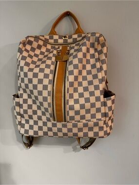 Canvas Checkerboard Backpack with Tan Trim